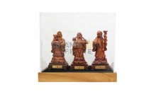 กล่องอะคลิลิคใสใส่ ฮก ลก ซิ่ว ไว้บูชา-ฐานไม้สักเเท้